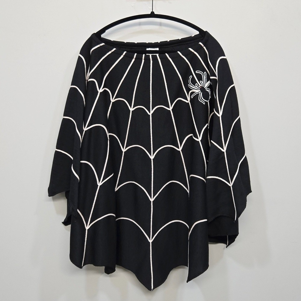 Grandin Road Spider Web Poncho Adult OS Black Halloween Goth Witchy Batwing Cape